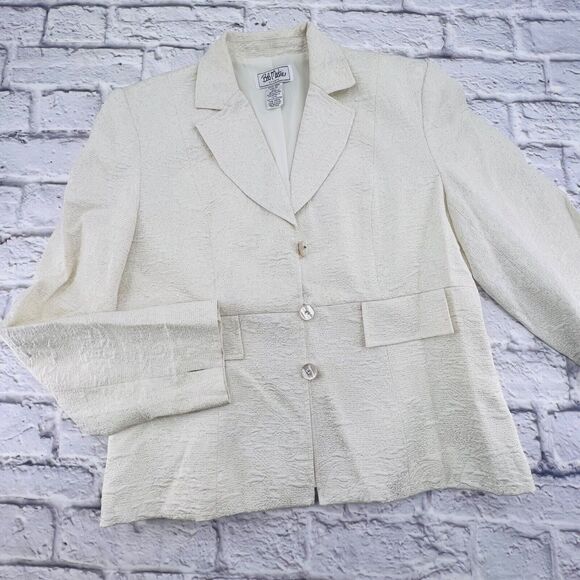 Bob Mackie Studio White Metallic Textured Knit Career Blazer Size 14 Long Sleeve - Picture 1 of 11